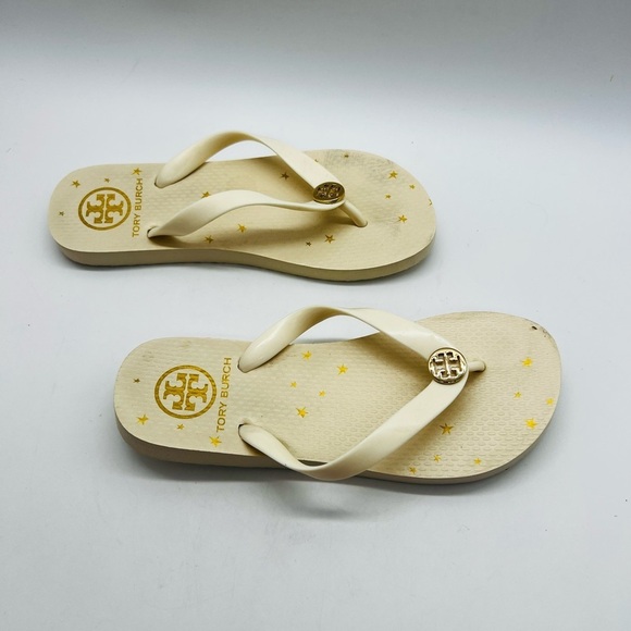 Tory Burch Cream Flip Flops with Gold Accents estimated size 6 - Picture 7 of 14